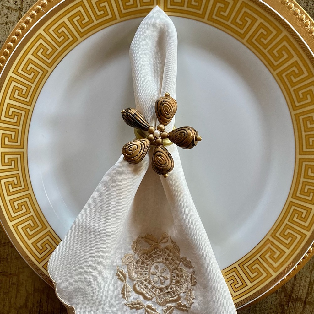 Set of 6 handmade floral design beaded napkin holders napkin rings